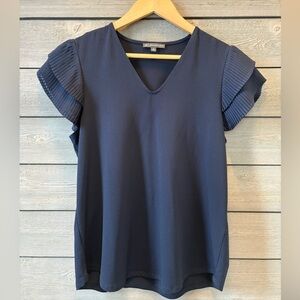 Adrianna Papell Navy Blouse with Pleated Sleeves